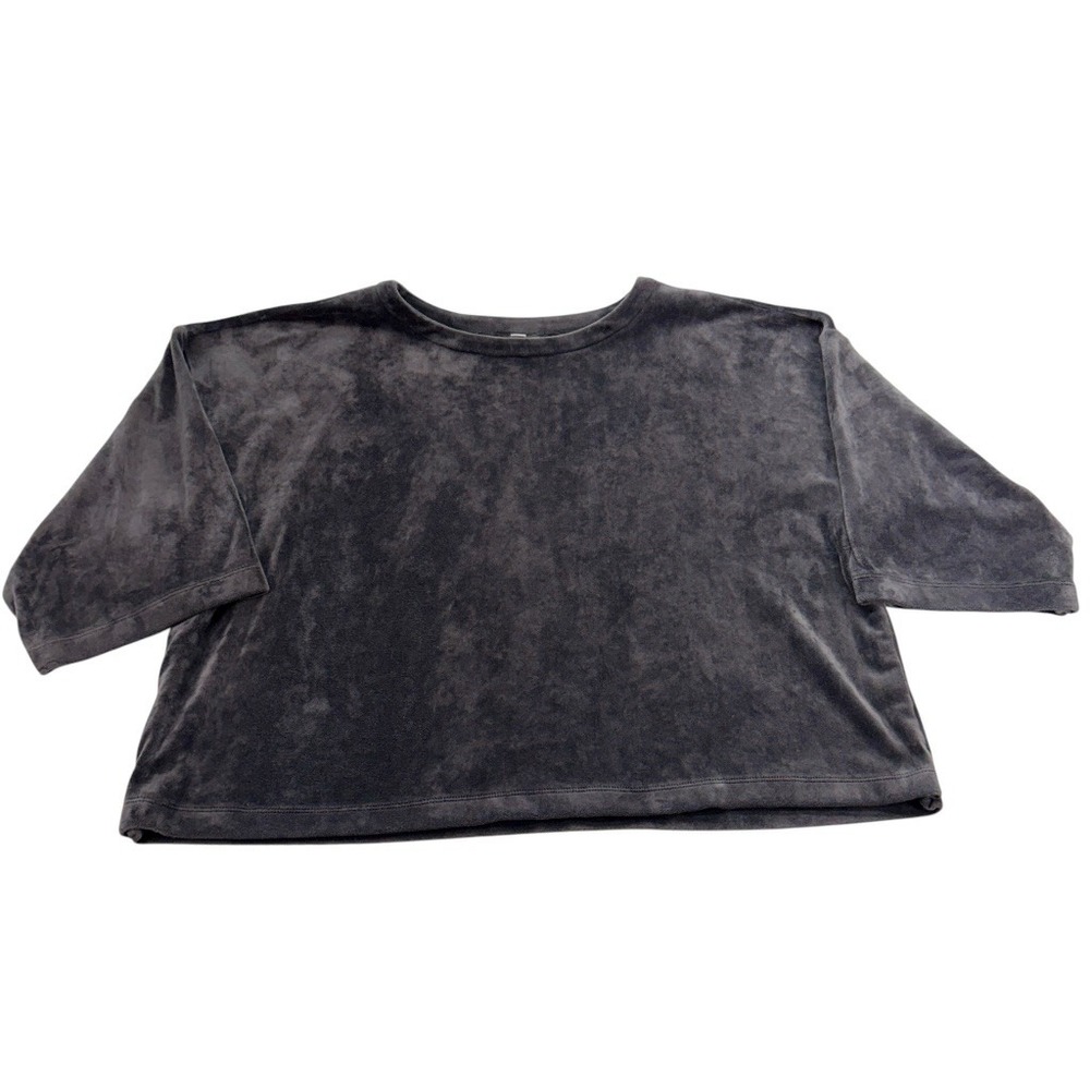 Pure Jill L Petite Gray Velour Velvet‎ Crop Top Boxy Oversized Pullover Soft
